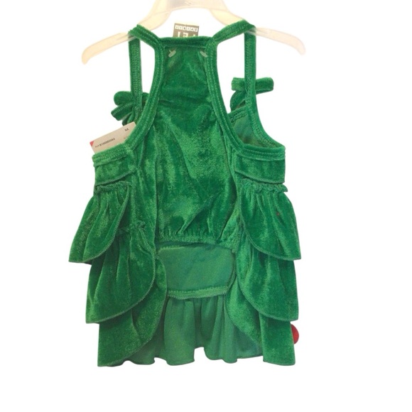 Pet Spirit Christmas Tree Dog Dress Costume Green Red Pom Poms Dog Clothing - Picture 3 of 10